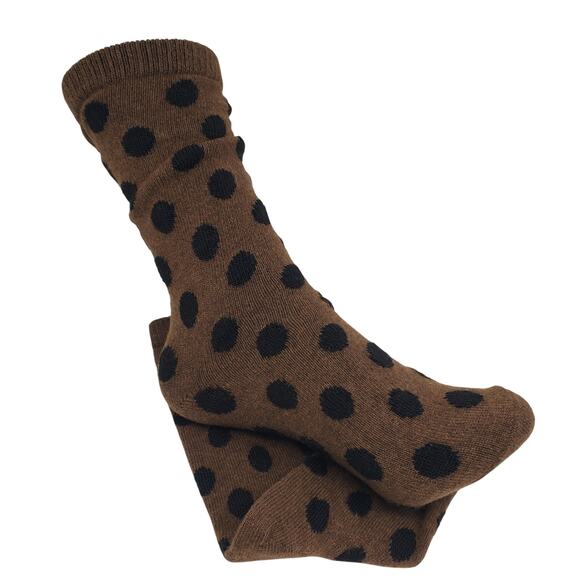 New Garnet Hill Dot Socks 9-11 Warm Cozy Cashmere Blend Crew Brown Holiday Gift - Picture 1 of 6